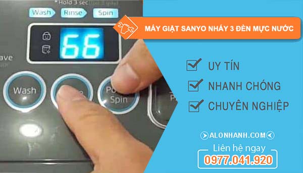 máy giặt sanyo nháy 3 đèn mực nước